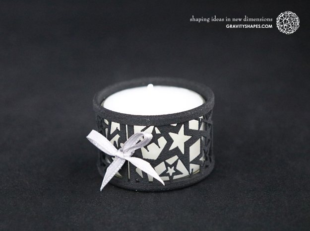 Small tealight holder with Stars  in Black Natural Versatile Plastic