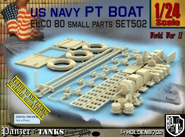 1/24 PT Boat Small Parts Set502 in Tan Fine Detail Plastic