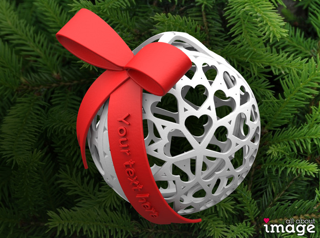 Customizable Christmas Ornament - Hearts in White Processed Versatile Plastic