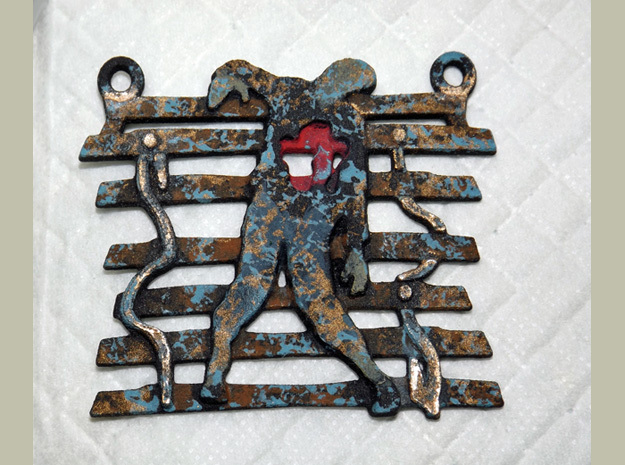 Zombie On A Fence Pendant  in Black Natural Versatile Plastic