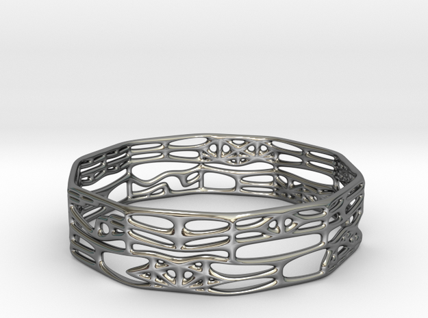 Voronoi Decagonal Bracelet in Fine Detail Polished Silver
