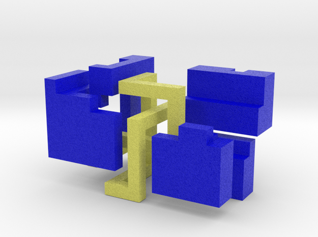 Puzzle mobius knot cube (blue and yellow) in Full Color Sandstone: Medium