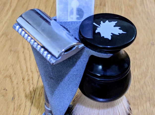 Shaving razor and brush holder in Blue Processed Versatile Plastic
