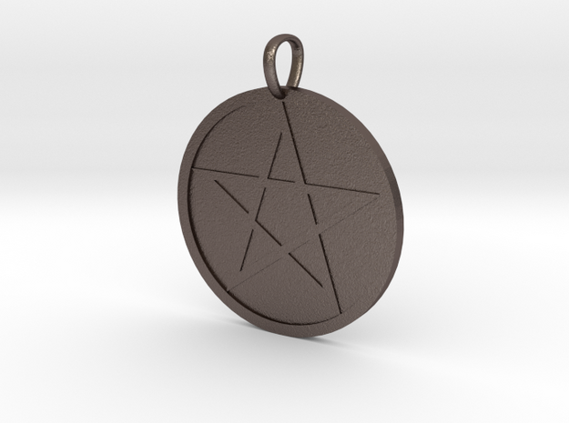 Pentagram Medallion in Polished Bronzed Silver Steel