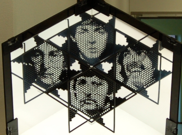 4 Beatle faces in a Minimal Art Object in White Natural Versatile Plastic
