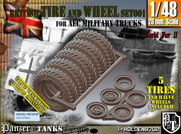 1/48 British Tire 1400x20 Set001 in Smooth Fine Detail Plastic