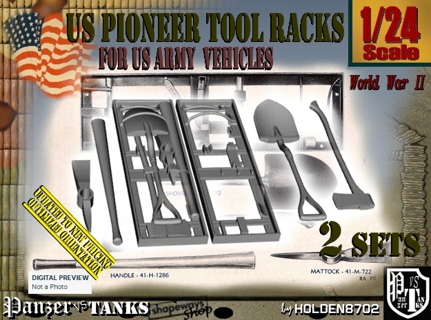 1/24 US Pioneer Tool Rack Set101 in Tan Fine Detail Plastic