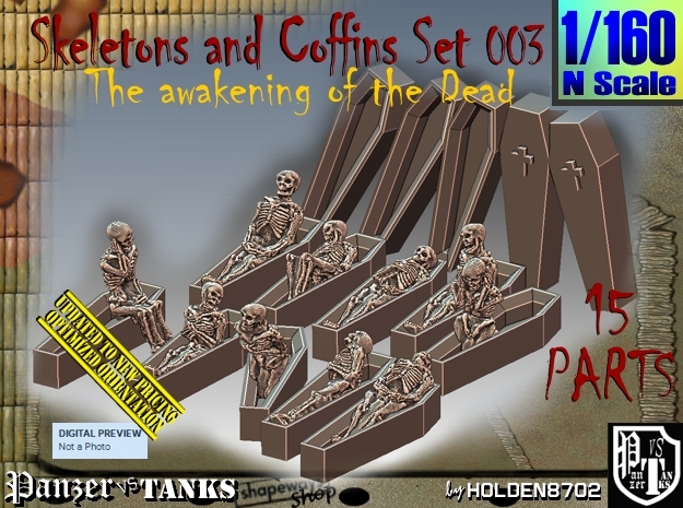 1/160 Skeleton+Coffins Set003 in Tan Fine Detail Plastic