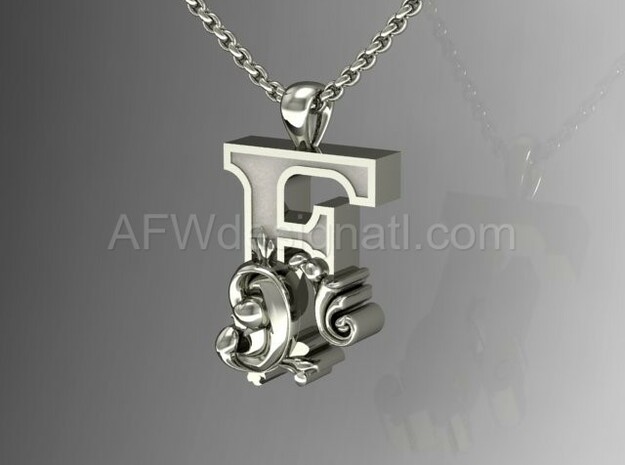 Scroll Letter F – Initial Letter Pendant in Fine Detail Polished Silver