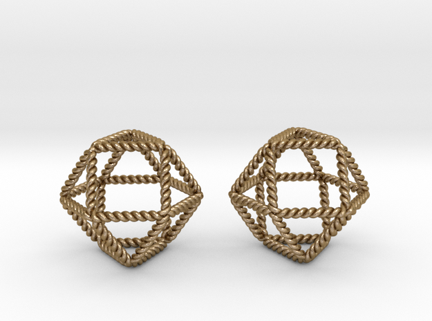 Twisted Cuboctahedron Pair  in Polished Gold Steel