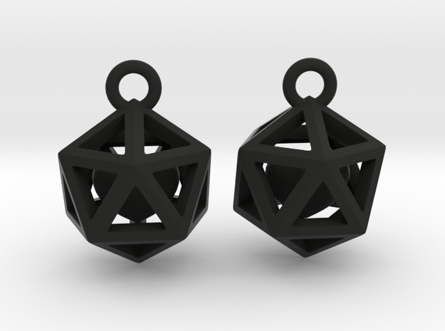 Polyhedron earrings with interlocked heart in Black Premium Versatile Plastic