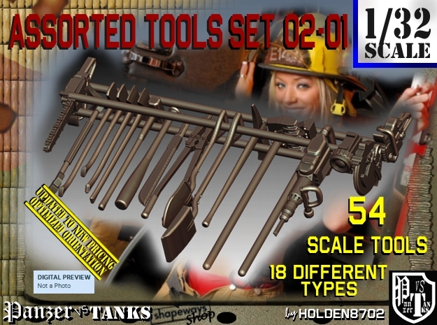 1/32 Assorted Tools Set02-01 in Tan Fine Detail Plastic