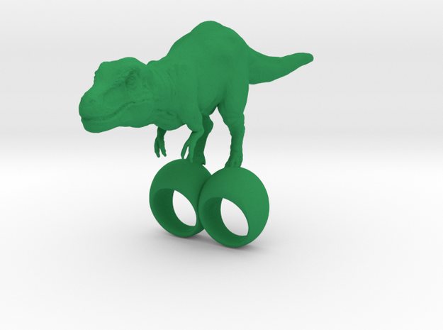 giant silly t-rex double ring SIZE 9 in Green Processed Versatile Plastic