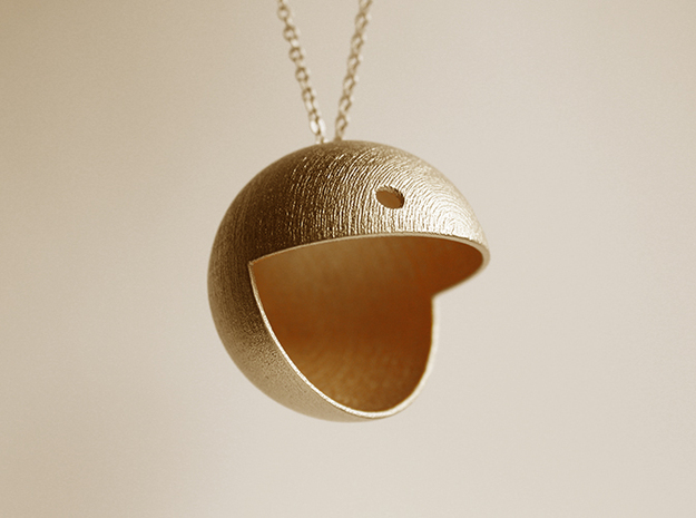 Pac Man Pendant in Polished Gold Steel