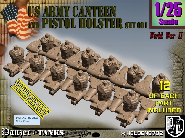 1/25 US Pistol Holster-Canteen WWII Set001 in Tan Fine Detail Plastic