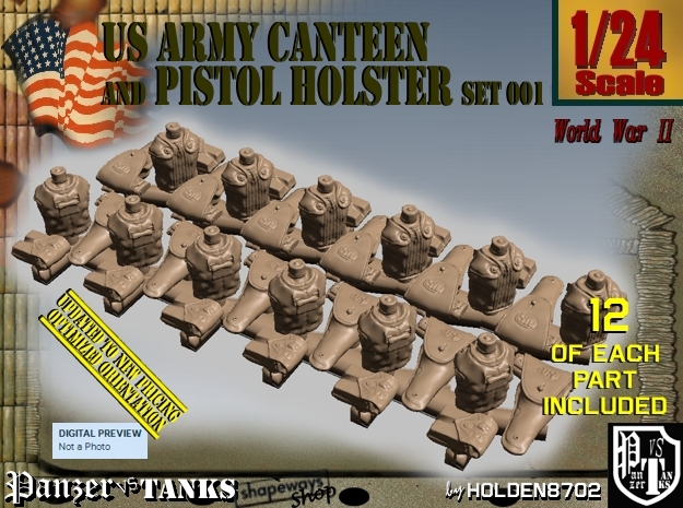 1/24 US Pistol Holster-Canteen WWII Set001 in Smooth Fine Detail Plastic