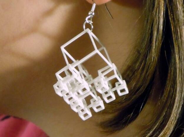 1+4+4×4 Cubes Earrings in White Processed Versatile Plastic