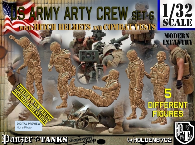 1/32 US Arty Crew Hot Weather Set6 in White Natural Versatile Plastic