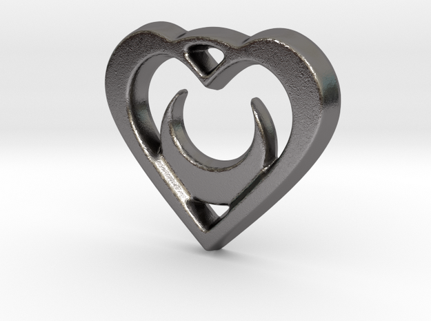 Crescent Moon Heart - 25mm Pendant in Polished Nickel Steel