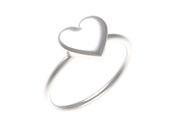 Big single heart ring, Size 7 in Polished Silver
