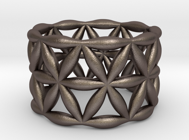 Flower of Life Ring in Polished Bronzed Silver Steel: 5.5 / 50.25