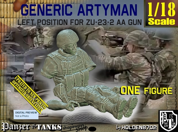 1/18 Left Artyman for ZU-23-2 AA Gun in White Natural Versatile Plastic
