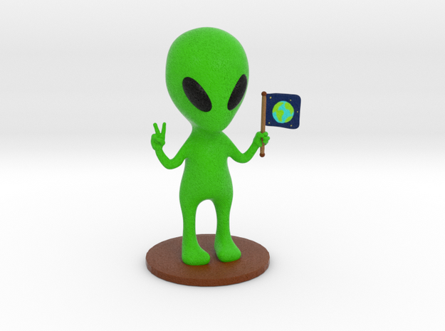 Alien doing peace sign sculpture - (9.5cm tall) Fu