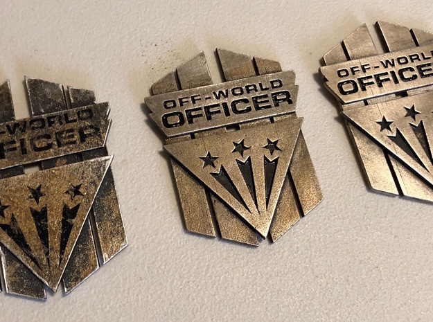 Off-World Officer Badge in Polished Bronze Steel
