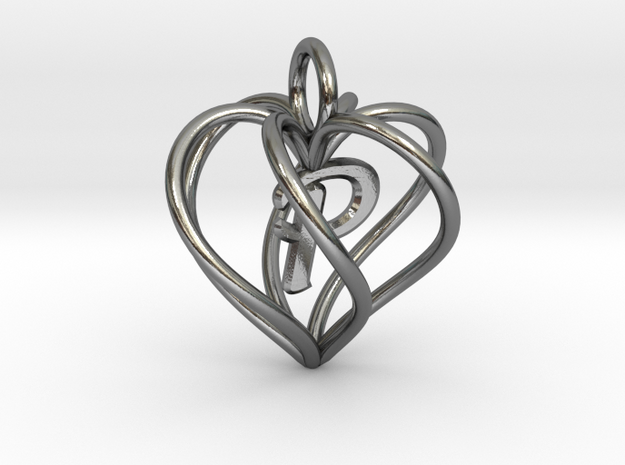 My Heart is Yours pendant, Initial P in Polished Silver