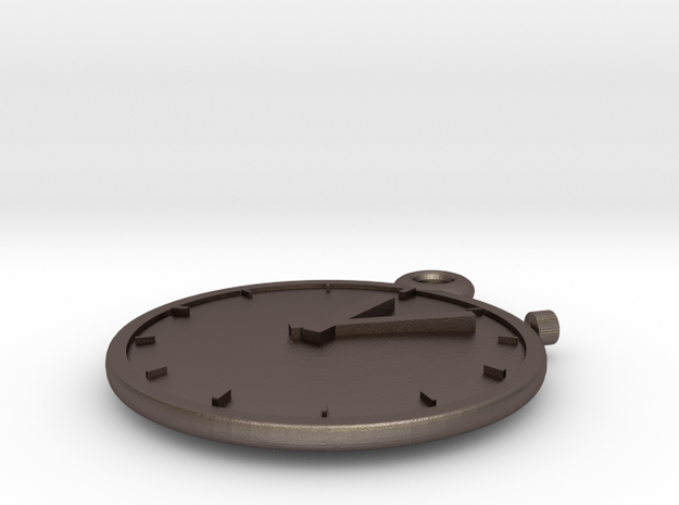 Clock Keychain - Stopwatch in Polished Bronzed Silver Steel