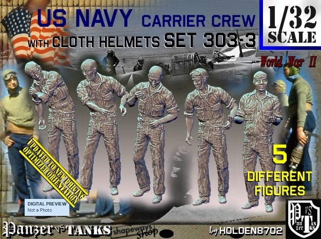 1/32 USN Carrier Deck Crew Set303-3 in Tan Fine Detail Plastic