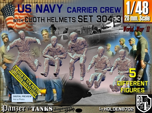 1/48 USN Carrier Deck Crew Set304-3 in Tan Fine Detail Plastic