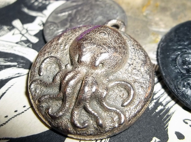 Cthulhu Pendant/Key Fob  in Polished Bronzed Silver Steel