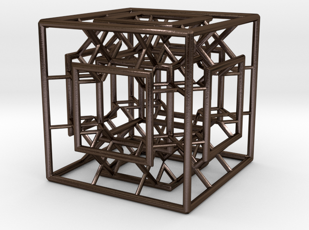 Menger Mixed Cube in Polished Bronze Steel