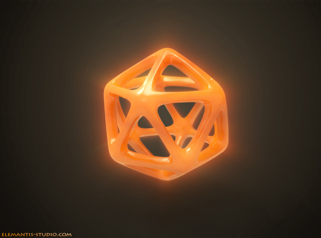 Icosahedron Platonic Solid  in Orange Processed Versatile Plastic