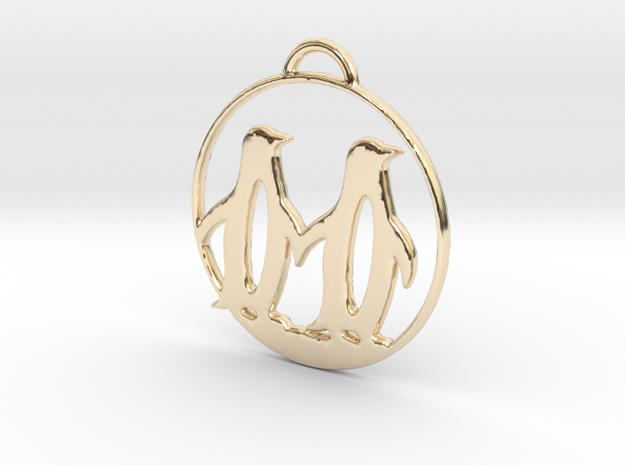 Penguins Couple H Necklace in 14k Gold Plated Brass