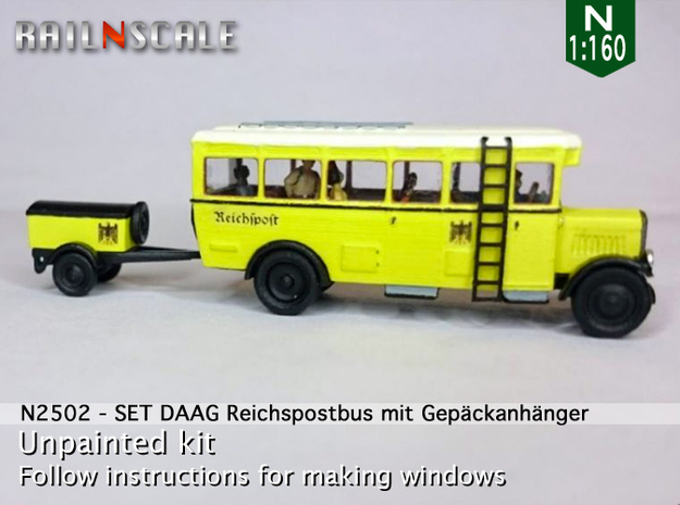 Reichspostbus mit Anhänger (N 1:160) in Tan Fine Detail Plastic