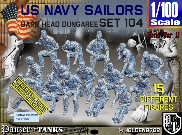 1/100 USN Dungaree Barehead Set 104 in Tan Fine Detail Plastic