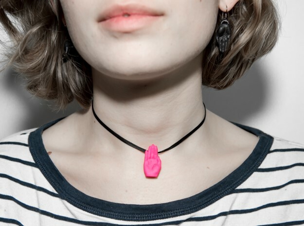 Hands Up pendant in Pussy Pink & other colours in Pink Processed Versatile Plastic: Small