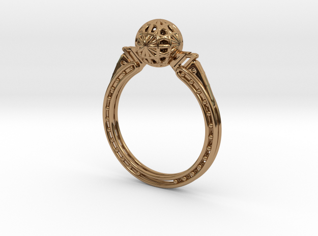 Art Nouveau Sphere Ring in Polished Brass