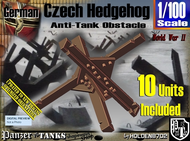 1/100 Anti-Tank Hedgehog set001 in White Natural Versatile Plastic
