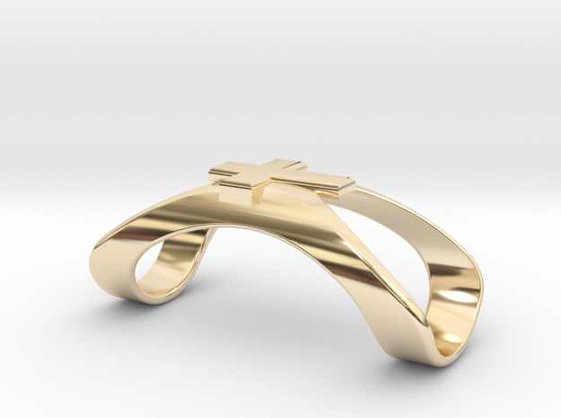 Finger Splint Ring with Cross in 14k Gold Plated Brass