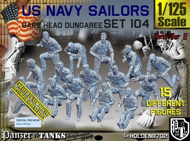 1/125 USN Dungaree Barehead Set104 in Tan Fine Detail Plastic