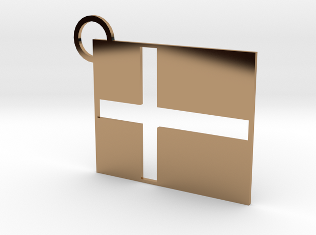 Denmark Flag Keychain in Polished Brass