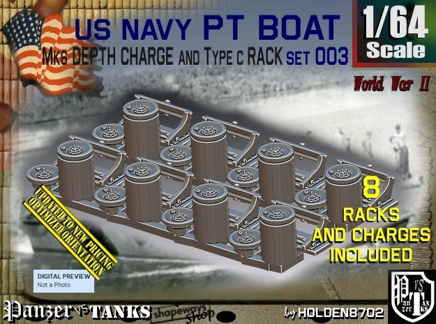 1/64 PT Boat Depth Charge w Rack Set003 in Tan Fine Detail Plastic