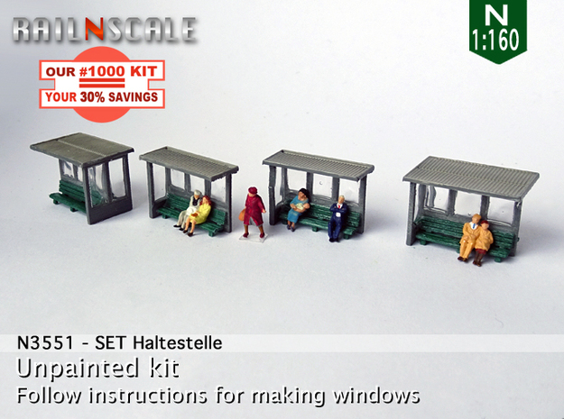 SET Waiting shelters (N 1:160) in Smooth Fine Detail Plastic