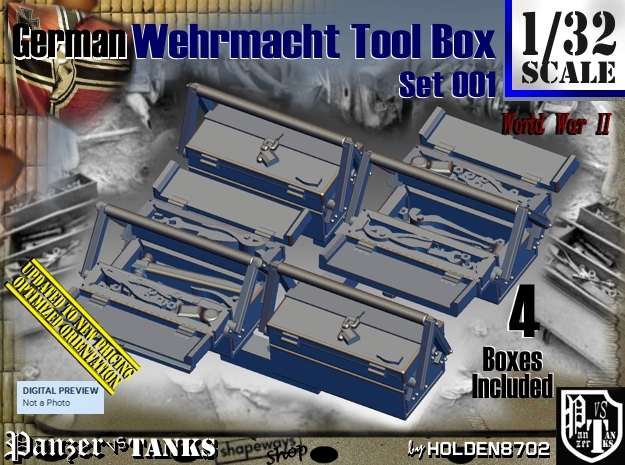 1/32 German WWII Tool Box Set001 in Tan Fine Detail Plastic