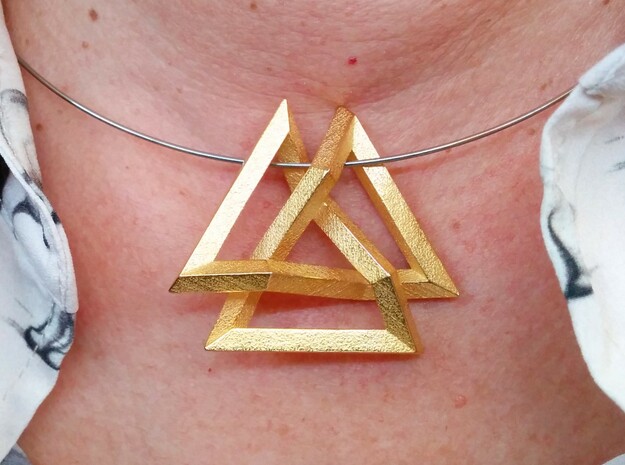 Trefoil Knot inside Equilateral Triangle (Medium) in Polished Gold Steel