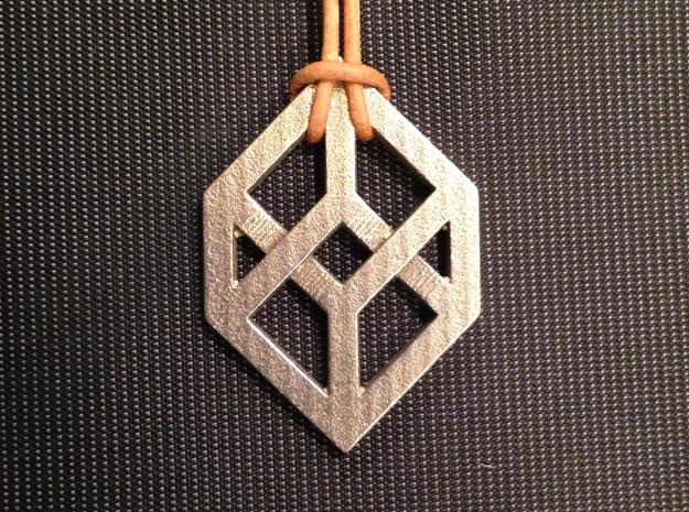Necker/Impossible Cube Pendant in Polished Bronzed Silver Steel