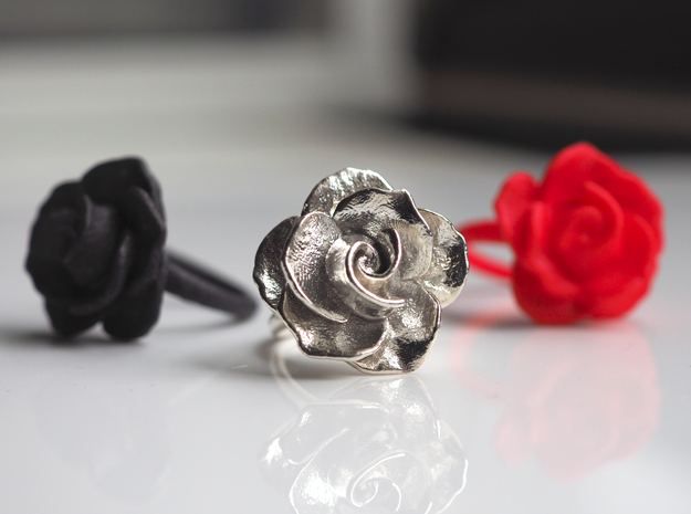 Blossoming Rose Ring in Polished Silver: 3.5 / 45.25